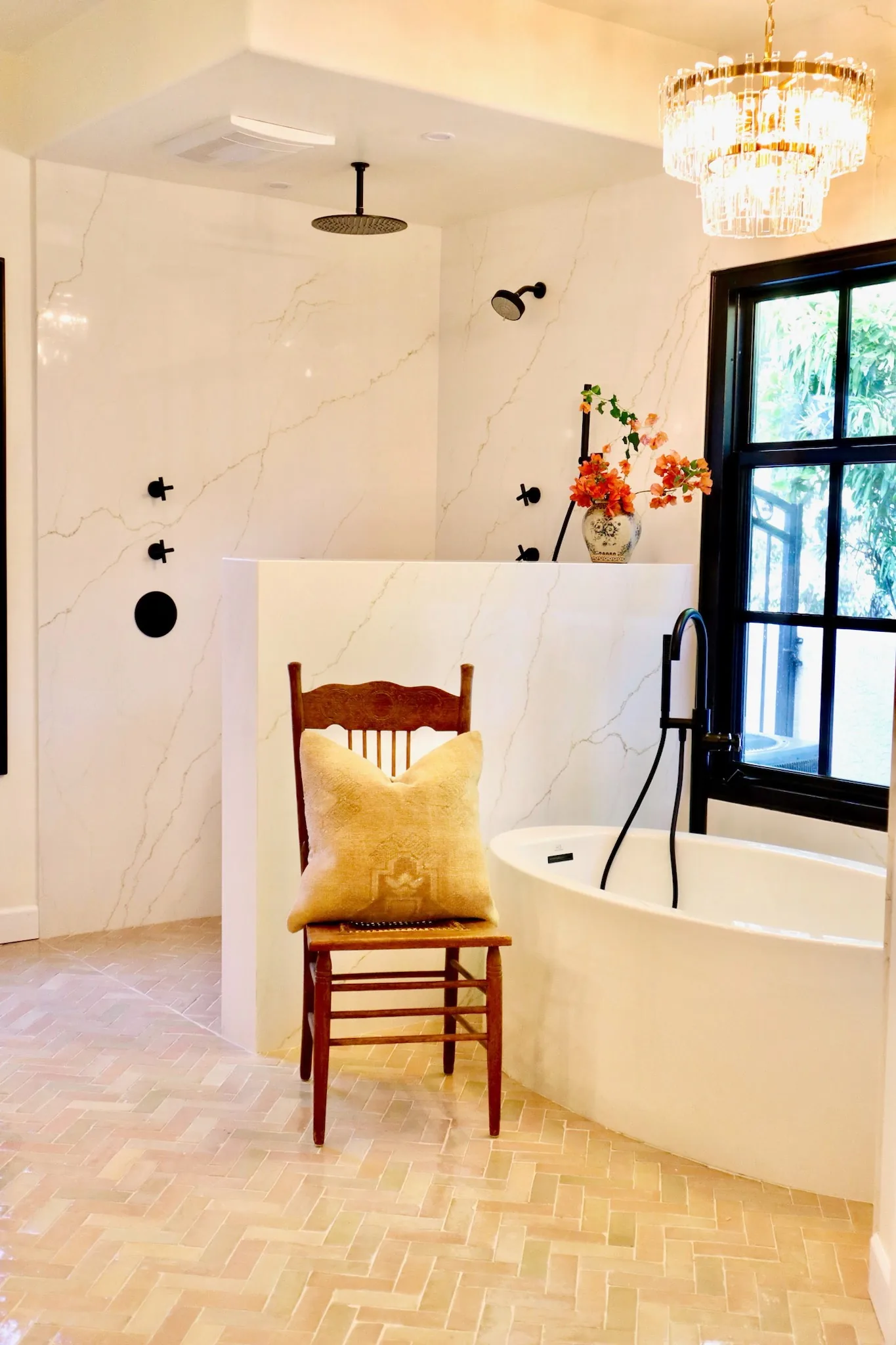 Freestanding soaking tub bathroom remodel
