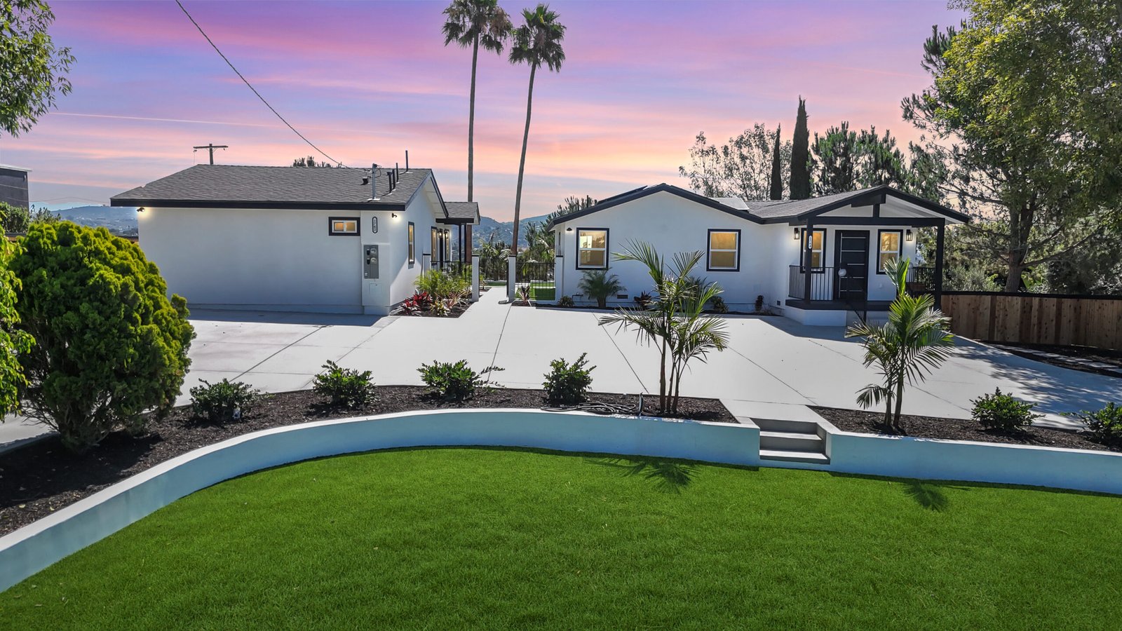Detached ADU beside the main house at sunset in Vista, California, built by Cordada Construction