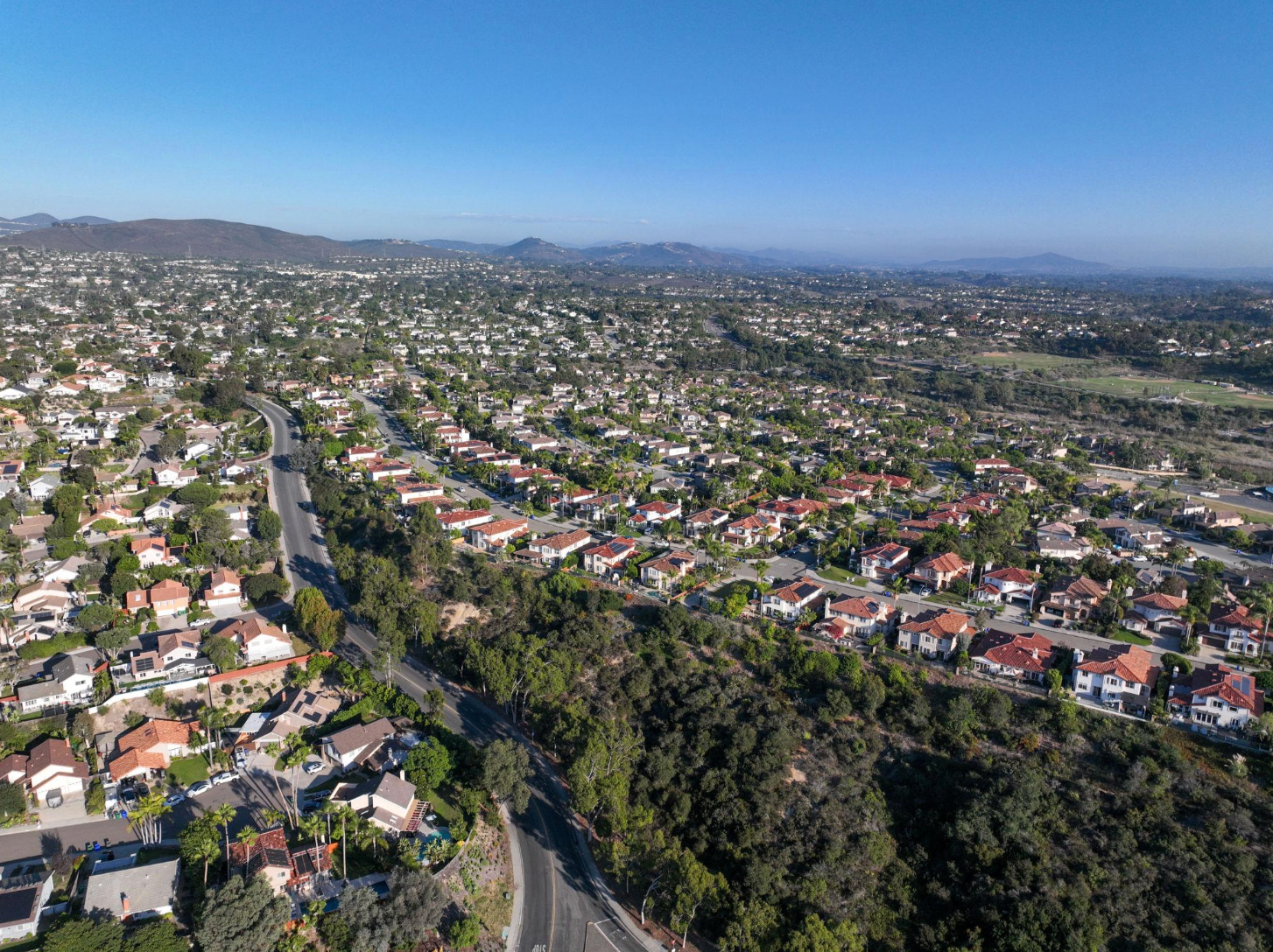 Aerial view of Vista, California residential neighborhoods in North San Diego County